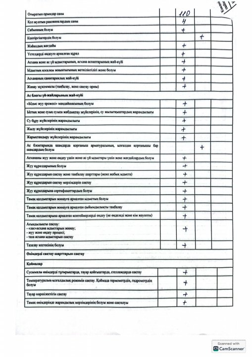 Тамақтану сапасына мониторинг жүргізу актісі